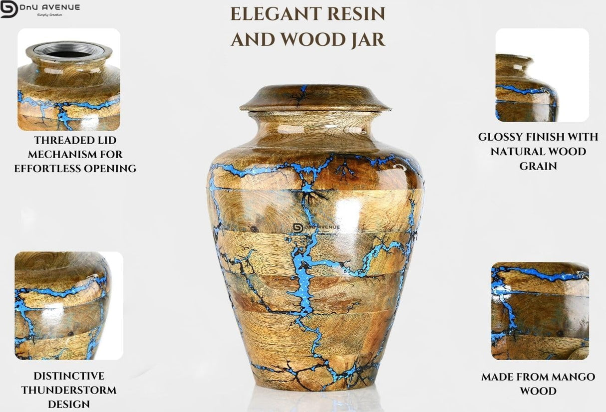 Solid Hand Turned Wooden Urns for Human Ashes Male/Female - Cremation Urns for Men/Women, Blue Decorative Urns for Ashes, Funeral Urns for Adults | X-Large (8x8x11, 250 lbs or 111.39 kg)