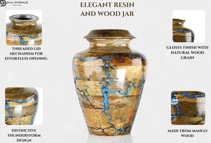 Solid Hand Turned Wooden Urns for Human Ashes Male/Female - Cremation Urns for Men/Women, Blue Decorative Urns for Ashes, Funeral Urns for Adults | X-Large (8x8x11, 250 lbs or 111.39 kg)