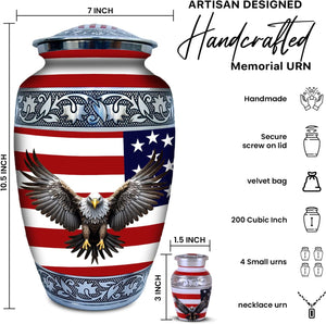 Set of 6 American Flag Decorative Cremation Urns for Ashes Adult Male & Female Includes 1 Large Urn with 4 Small Keepsakes & 1 NecklaceUrn for Human Ashes