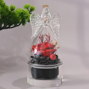 Crystal Small urn with a Glass Angel Statue and an Eternal Rose,Mini urns for Human Ashes Keepsake,for dad mom Memorial Cremation Sharing Small Urn Decoration Beautiful Little urn