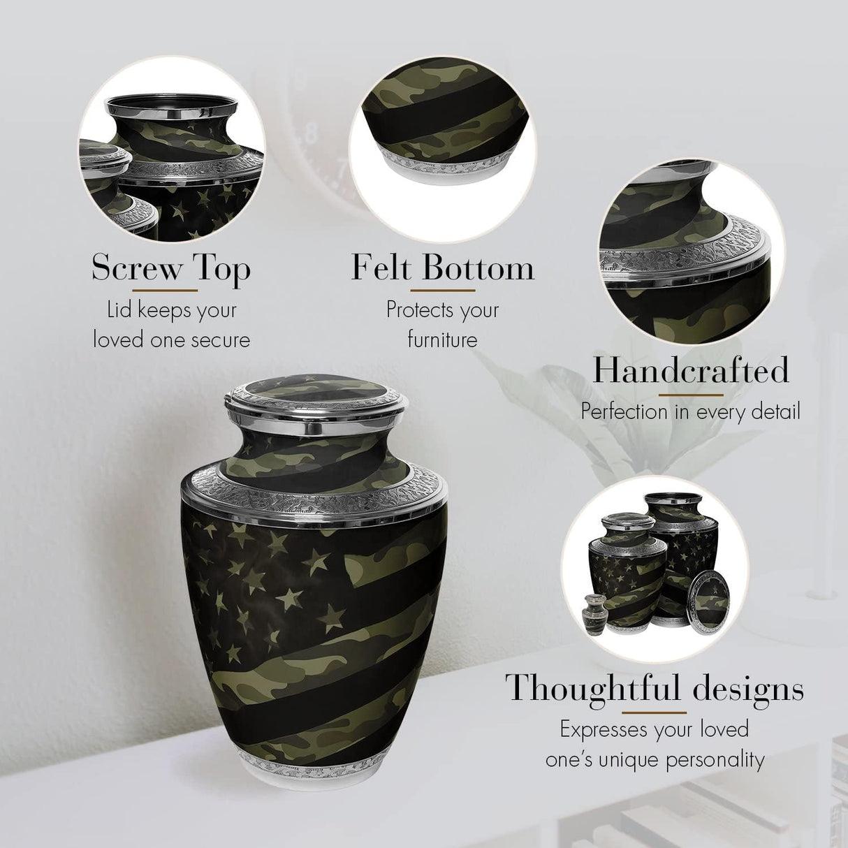 Military Cremation Urn for Ashes Adult Male - Beautifully Handcrafted Decorative Urns & Personalized Army Urns for Human Ashes Adult Man Traditional Camouflage