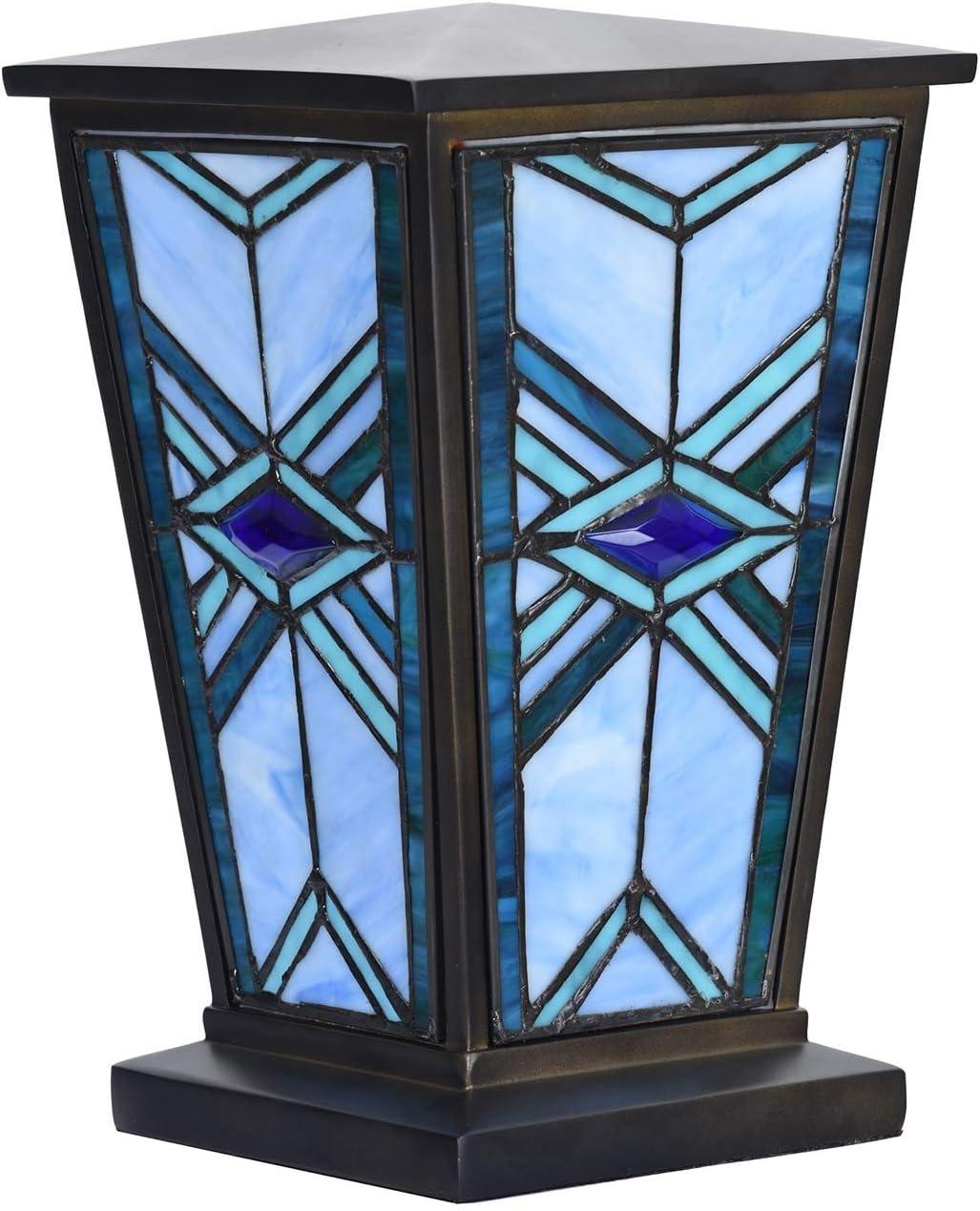 Bieye CU001 Stained Glass Urn with Mission Design Tiffany Style Cremation Urn, 7" W x 11" H, Blue