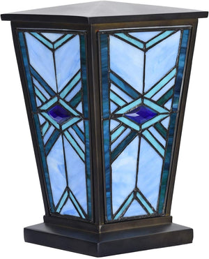 Bieye CU001 Stained Glass Urn with Mission Design Tiffany Style Cremation Urn, 7" W x 11" H, Blue