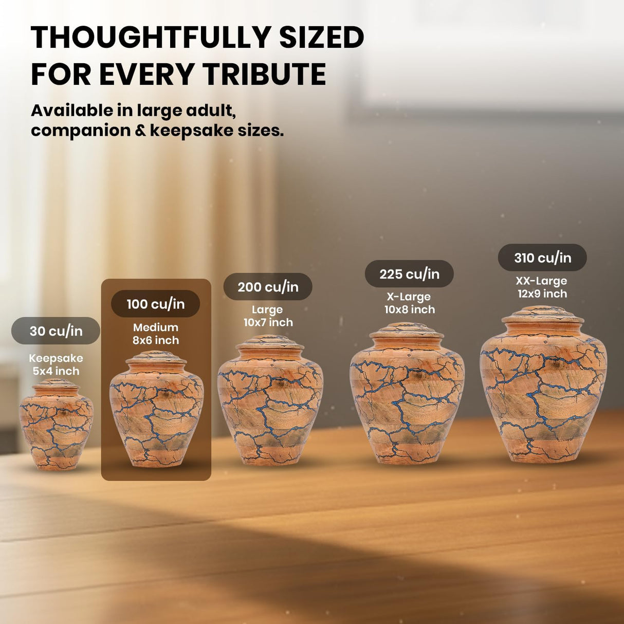 Wooden Cremation Urn for Human Ashes – Blue Epoxy Resin Adult Urn Jar, Decorative Memorial Urn for Men or Women – Funeral Burial Urn, (Medium 100 Cu/in)