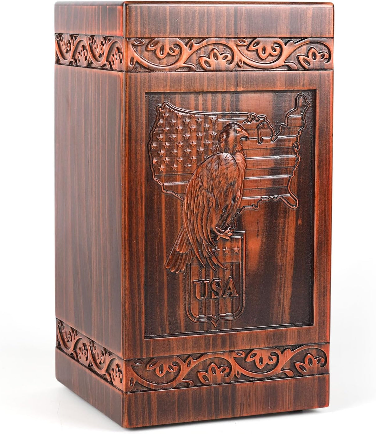 Extra Large Wooden Urns for Human Ashes Adult Man, Military and Patriotic Cremation Urns for Human Ashes with Eagle & American Flag Designs, Decorative Urns for Mom, Eagle Urn