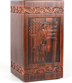 Extra Large Wooden Urns for Human Ashes Adult Man, Military and Patriotic Cremation Urns for Human Ashes with Eagle & American Flag Designs, Decorative Urns for Mom, Eagle Urn