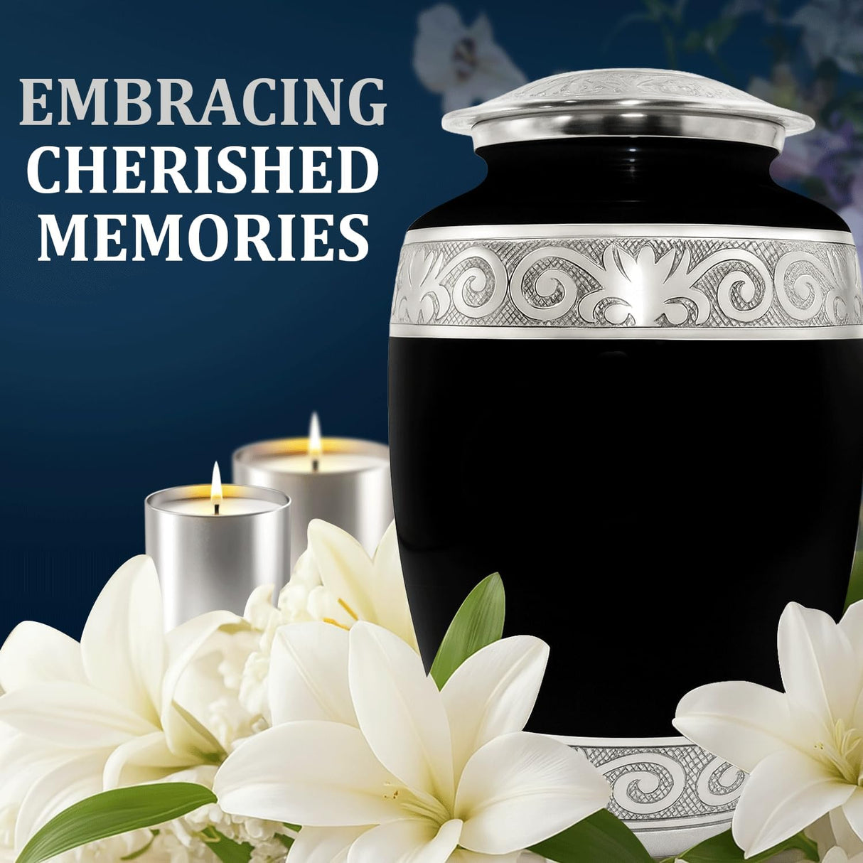 Cremation Urn for Ashes Adult Male - Large Funeral Urns for Human Ashes Adult Man with Velvet Bag - Holds Upto 200lbs - A Dignified Memorial to Honor Your Loved One (Midnight Black, Large)