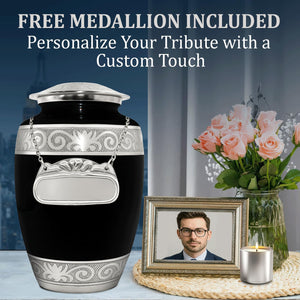 Cremation Urn for Ashes Adult Male - Large Funeral Urns for Human Ashes Adult Man with Velvet Bag - Holds Upto 200lbs - A Dignified Memorial to Honor Your Loved One (Midnight Black, Large)