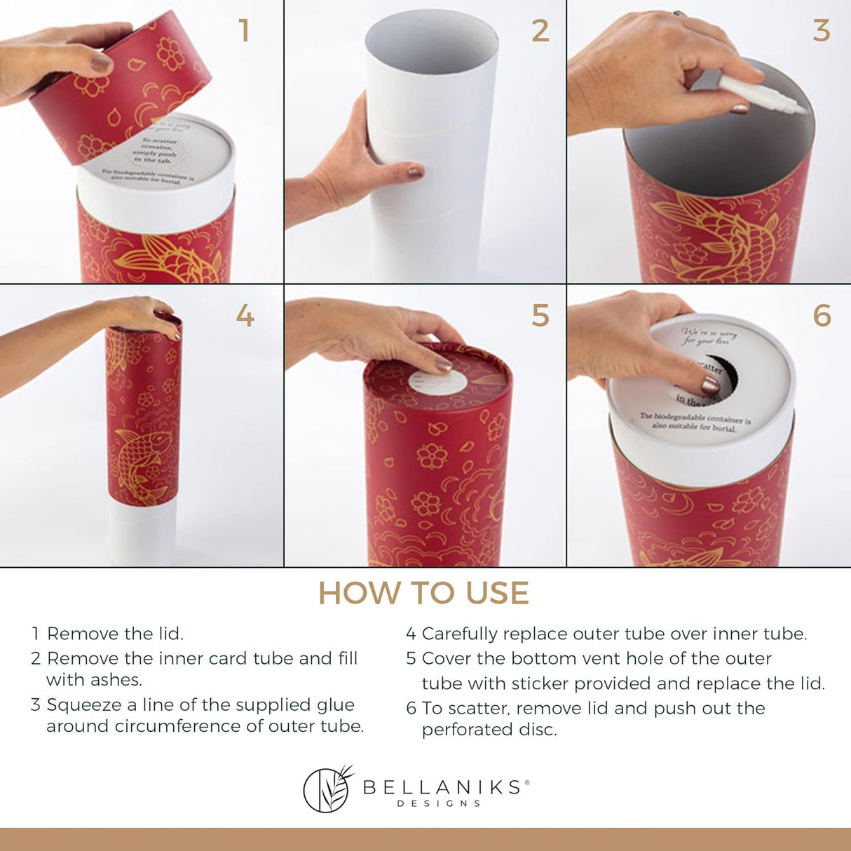 Scattering Tubes for Human Ashes - Cremation Urns for Burial, Travel, Transport Or Spreading Cremains - Cabin-Safe Red Memorial Container & Keepsake - Red Fish Design Large 14.8” x 5”