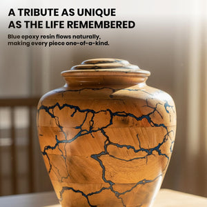 Wooden Cremation Urn for Human Ashes – Blue Epoxy Resin Adult Urn Jar, Decorative Memorial Urn for Men or Women – Funeral Burial Urn, (Medium 100 Cu/in)