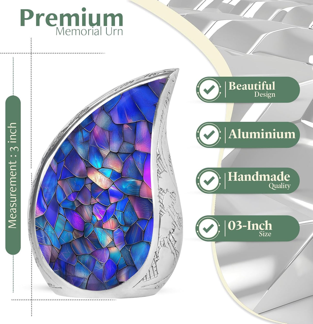 Yatskia Stained Glass Mini Urns for Human Ashes, Small Urn for Ashes Adult Male, (Pack of 1, 3 Inch)