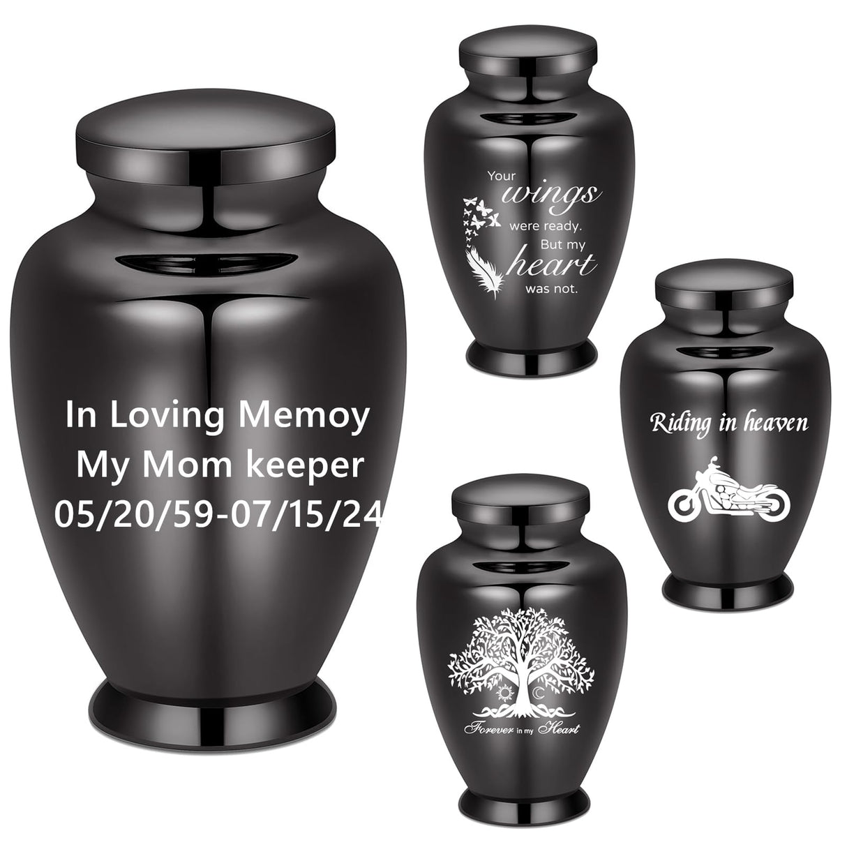 shajwo Large Cremation Urn for Ashes Human Adult Female Male Angel Wings Stainless Steel Urn for Human Ashes for Women Men Memorial Burial Funeral Decorative Urns for Ashes Keepsake Up to 220 IBS