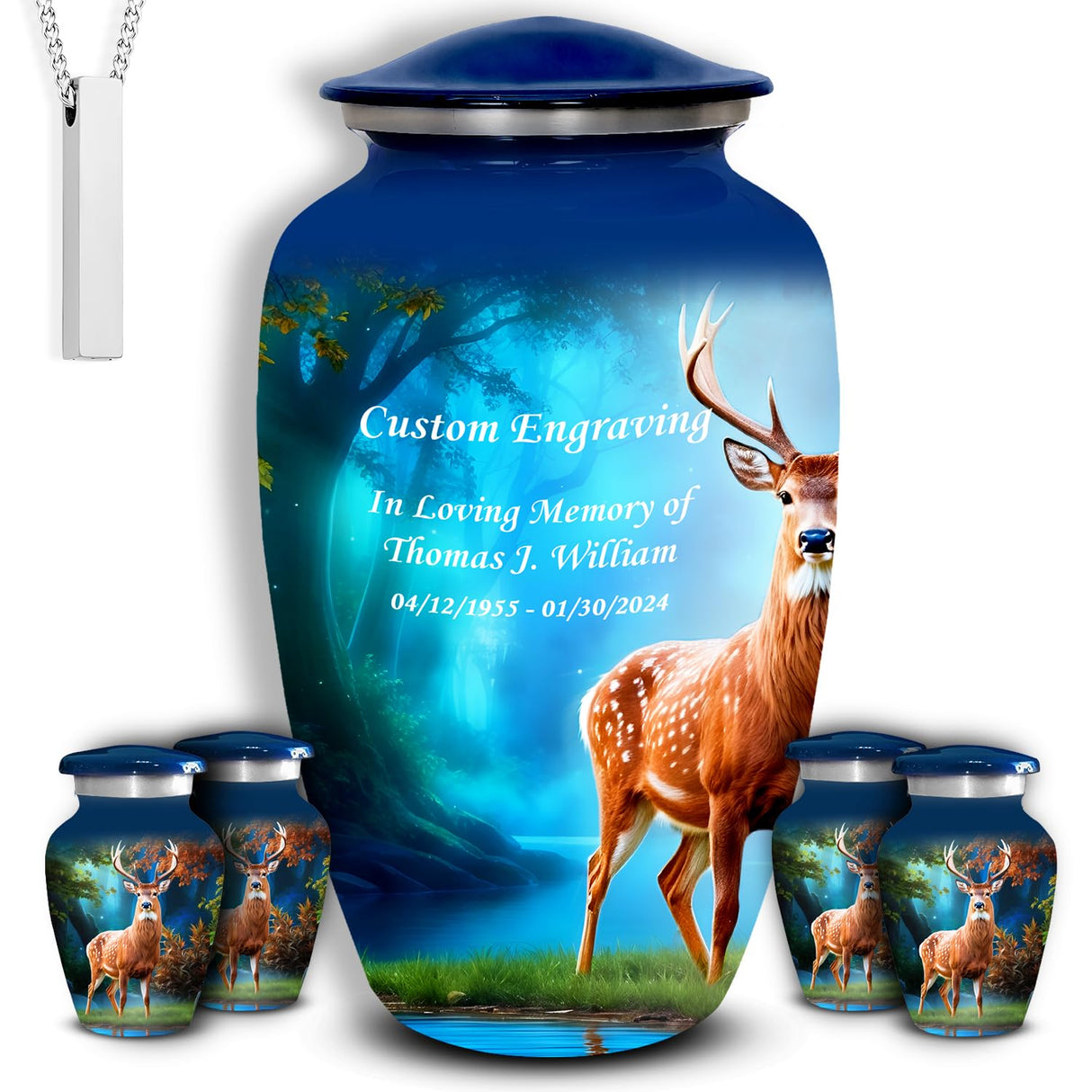 Set of 6 American Flag Decorative Cremation Urns for Ashes Adult Male & Female Includes 1 Large Urn with 4 Small Keepsakes & 1 NecklaceUrn for Human Ashes