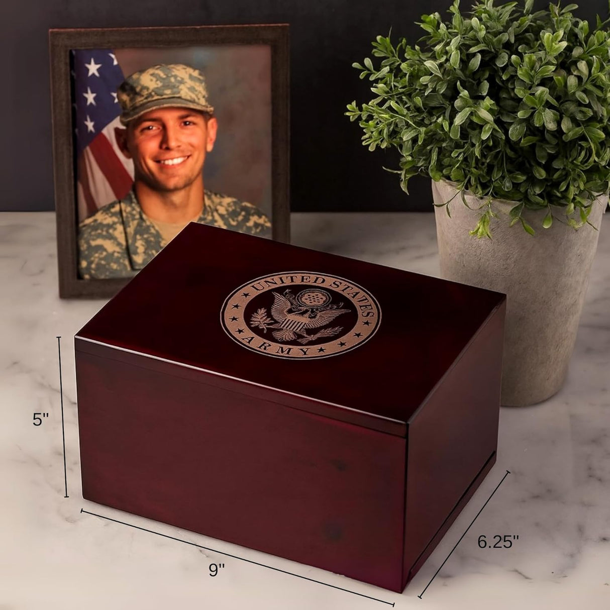 Bey-Berk Officially Licensed U.S. Army Military Urn - Large Cremation Urn for Human Ashes, Lacquered Rosewood, Laser Etched US Army Logo, Memorial Urns for Veterans