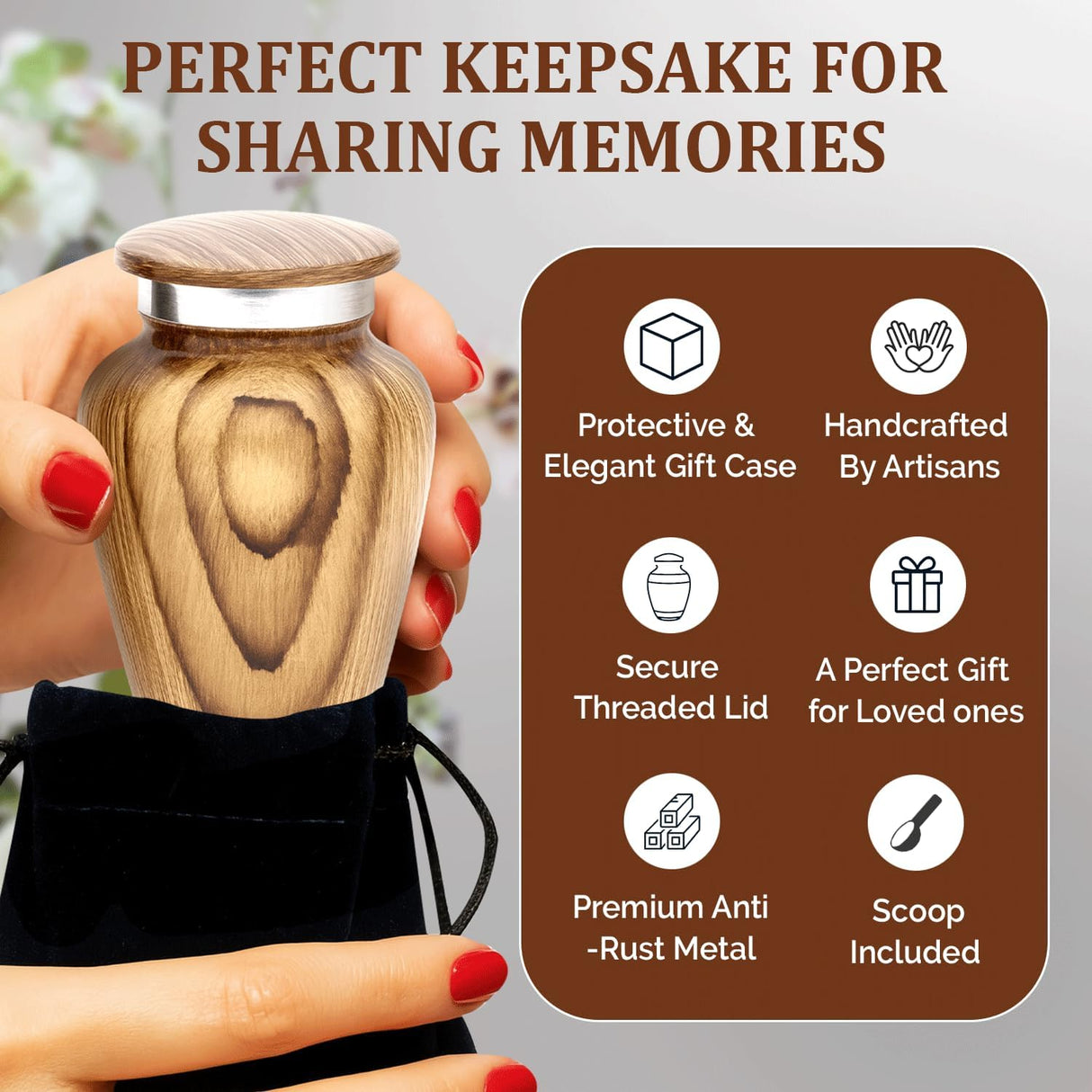 Metallic Wooden Print Small Urns for Human Ashes Keepsake - Mini Urn for Ashes Adult Male & Female - Keepsake Urns Set - Honor Your Loved One with Funeral Memorial Urn (Wooden, Set of 4)