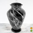 Hand Blown Glass Modern Urn for Ashes Adult Male – Large Cremation Urns for Human Ashes – Memorial Funeral Urn for Men & Women, Home Display, or Burial (Black/Silver, Adult)