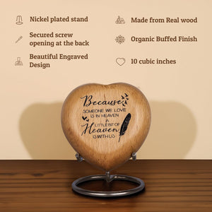 Wooden Heart Keepsake Urns For Human Ashes Adult Male, Female - Cremation Urn Small Mini Decorative Funeral, Urns for Mom, Dad, Men, Infant, Child - Because Someone We Love is in Heaven