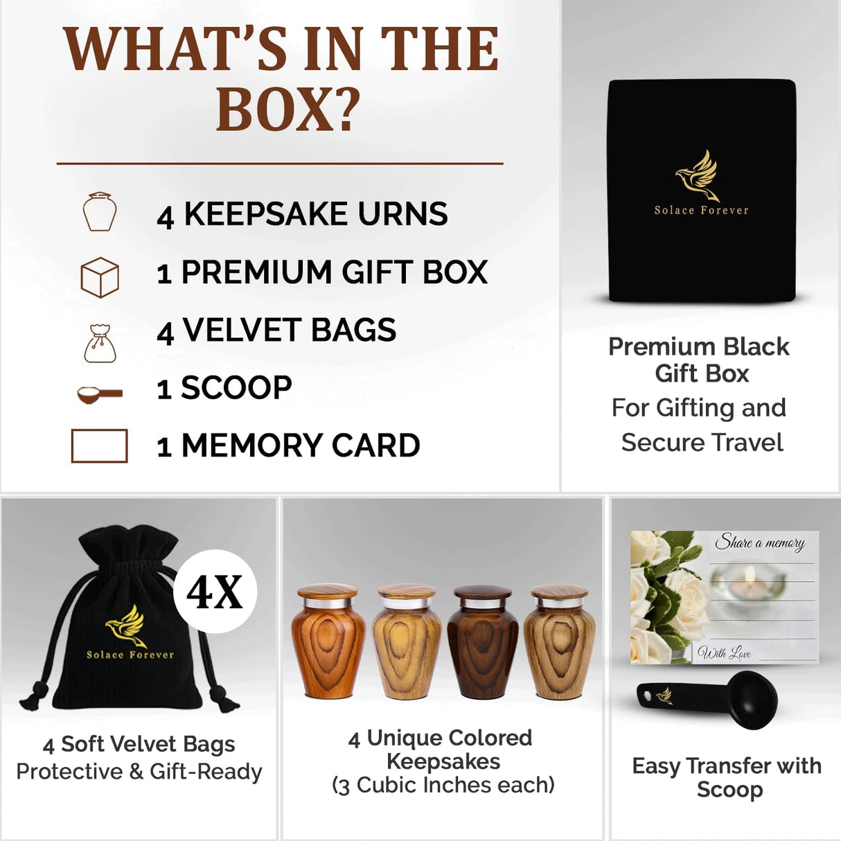 Metallic Wooden Print Small Urns for Human Ashes Keepsake - Mini Urn for Ashes Adult Male & Female - Keepsake Urns Set - Honor Your Loved One with Funeral Memorial Urn (Wooden, Set of 4)