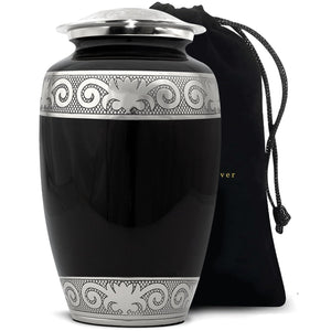 Cremation Urn for Ashes Adult Male - Large Funeral Urns for Human Ashes Adult Man with Velvet Bag - Holds Upto 200lbs - A Dignified Memorial to Honor Your Loved One (Midnight Black, Large)