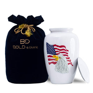Bold & Divine American Flag Patriotic and Veteran Cremation Urns for Human Ashes Adult Male | Funeral Decorative Urn for Men, Police Dog K9, Army Firefighter