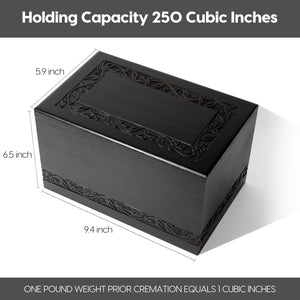 Wooden Urns for Human Ashes Adult Male Female, Up to 250 Cubic inches Tree of Life Wood Cremation Urns, Funeral Memorial Urns for Ashes Mom Dad (Black)