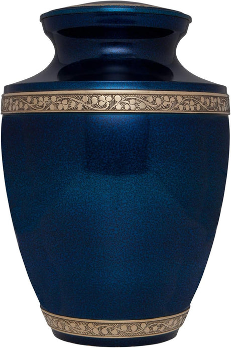 Blue Funeral Cremation Urn for Human Ashes - Hand Made in Brass - Suitable for Cemetery Burial or Niche - Large Size fits Remains of Adults up to 200 lbs - Torino Model