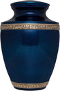 Blue Funeral Cremation Urn for Human Ashes - Hand Made in Brass - Suitable for Cemetery Burial or Niche - Large Size fits Remains of Adults up to 200 lbs - Torino Model
