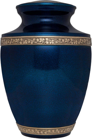 Blue Funeral Cremation Urn for Human Ashes - Hand Made in Brass - Suitable for Cemetery Burial or Niche - Large Size fits Remains of Adults up to 200 lbs - Torino Model