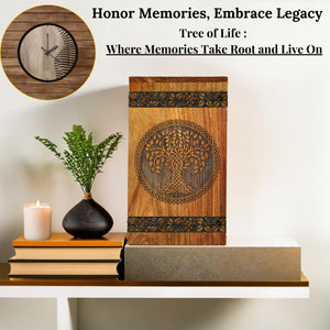Wooden Cremation Urn for Ashes - Tree of Life Urns, Elegant Funeral and Memorial Urn for Adults, Children, Pets, and Loved Ones, Keepsake Urns for Smaller Remembrances (Medium 180 Cubic inches)