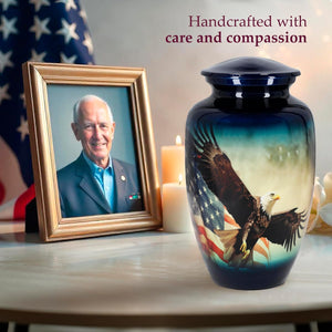 Trupoint Memorials Cremation Urns for Human Ashes, Military and Patriotic Decorative Burial Urn for Veteran Adult Men and Women, Large Blue