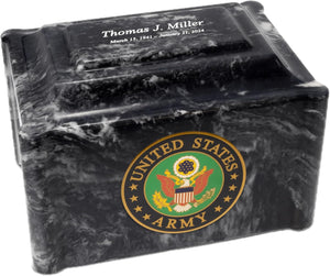 Military Marble Urn for Ashes – Military Army Design - Army Black - Extra Large - Cultured Marble Cremation Urn for Veterans – Durable, Engravable