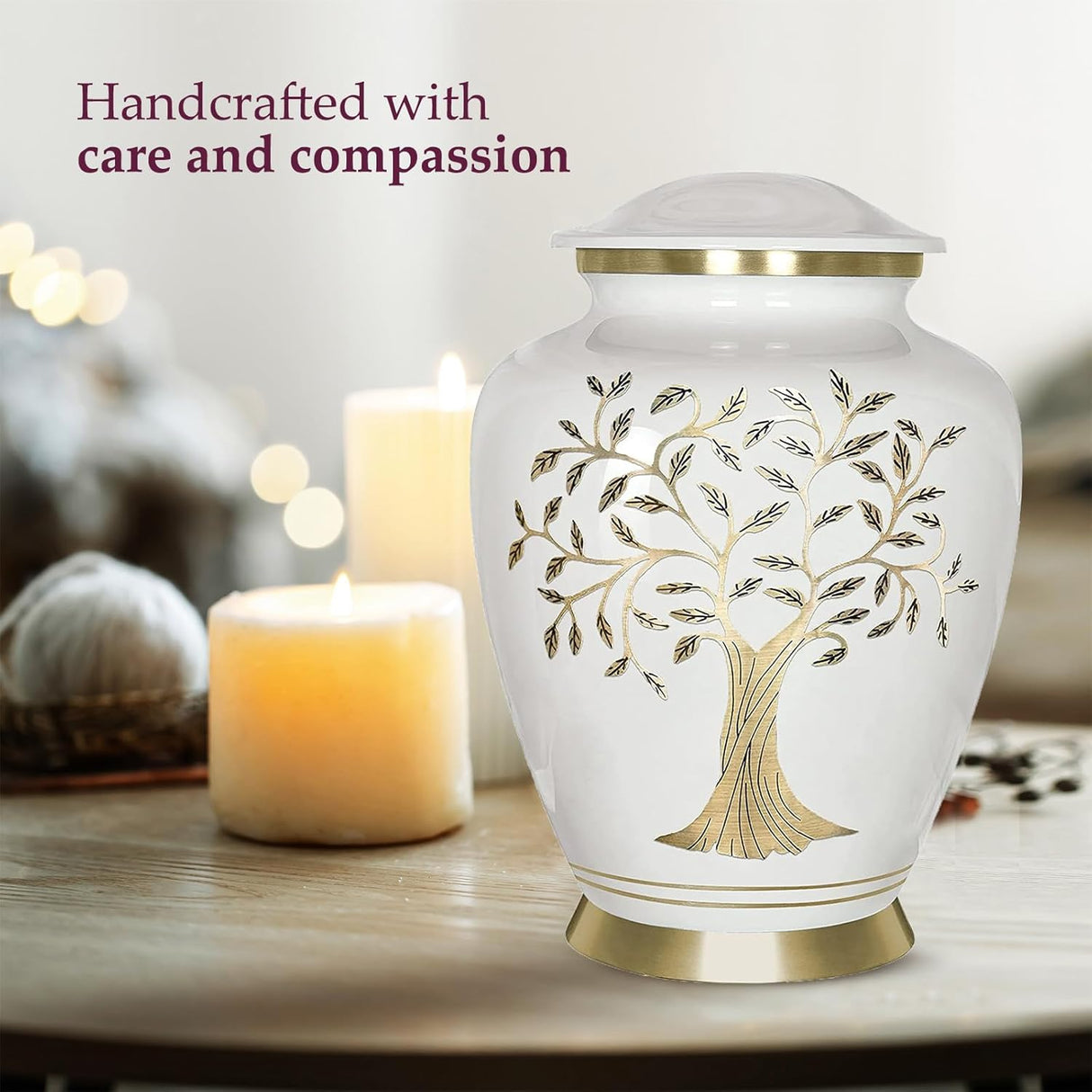 Trupoint Memorials Cremation Urns for Human Ashes, Tree of Life Decorative Burial Urn for Adult Men and Women, Large White