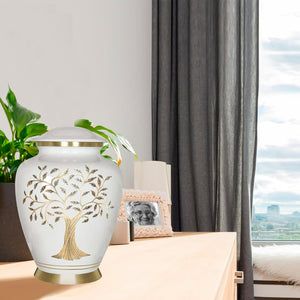 Trupoint Memorials Cremation Urns for Human Ashes, Tree of Life Decorative Burial Urn for Adult Men and Women, Large White