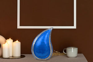 10" Teardrop Chiseled Aluminum Funeral Ashes Urn for Adults and Pets | Cremation Metal Storage with Lid
