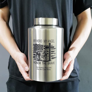 Up to 220 lbs Large Cremation Urns for Adult Male Female Ashes, Decorative Urn for Human Veteran Men Marine Patriot Ashes with Velvet Bag(Hero)