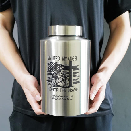 Up to 220 lbs Large Cremation Urns for Adult Male Female Ashes, Decorative Urn for Human Veteran Men Marine Patriot Ashes with Velvet Bag(Hero)