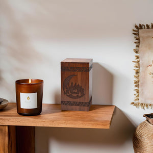 Handcrafted Rosewood Urn for Human Ashes - Beautifull Moon and Deer Tree Wooden Box Cremation Pets Handmade Burial Loving Memories (Rosewood, L(11.25X6.25”)250CU) (Moon-09)