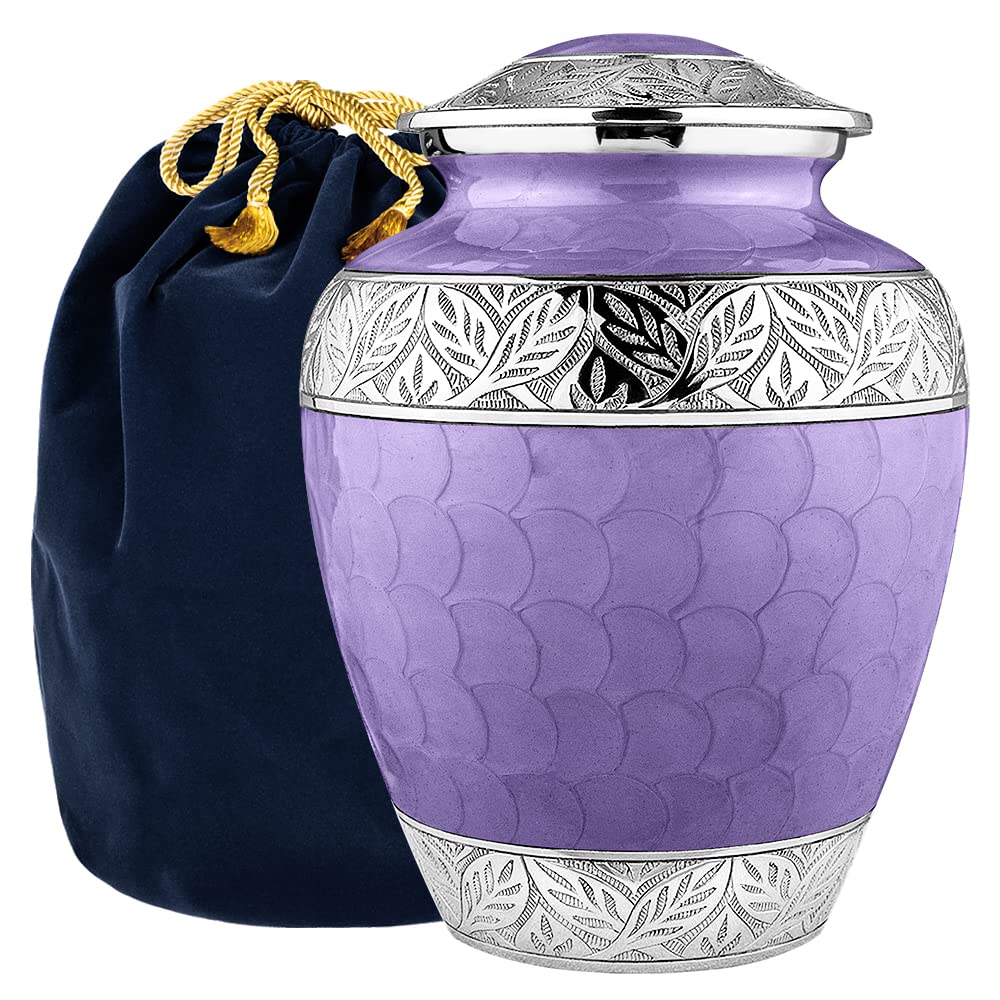 Trupoint Memorials Cremation Urn for Ashes for Women Female, Urns for Human Ashes Male, Engraved Mother of Pearl Funeral Urn for Adult Man, Silver Lining Large White