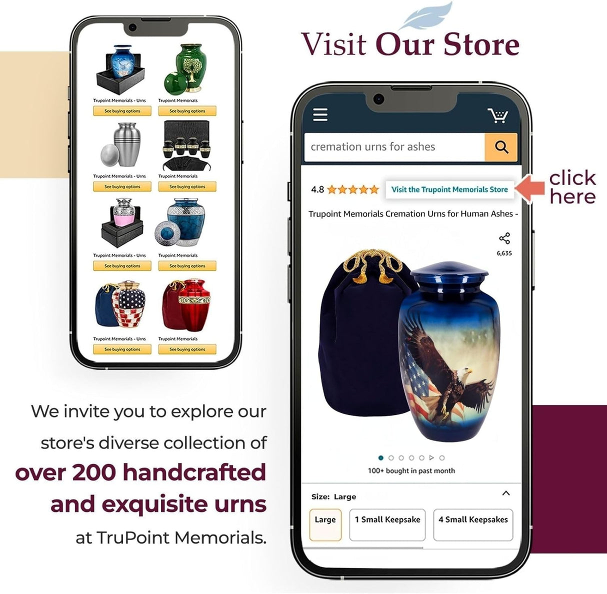 Trupoint Memorials Cremation Urns for Human Ashes, Military and Patriotic Decorative Burial Urn for Veteran Adult Men and Women, Large Blue