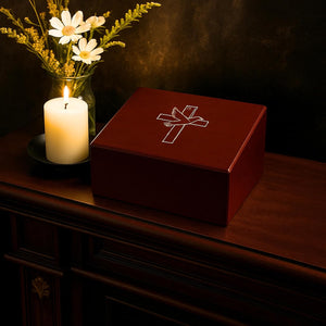 Bey-Berk Deering Moments Engraved Lacquered Rosewood Funeral Cremation Urn for Human Ashes (Cross-Dove, Large)