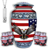 Set of 6 American Flag Decorative Cremation Urns for Ashes Adult Male & Female Includes 1 Large Urn with 4 Small Keepsakes & 1 NecklaceUrn for Human Ashes