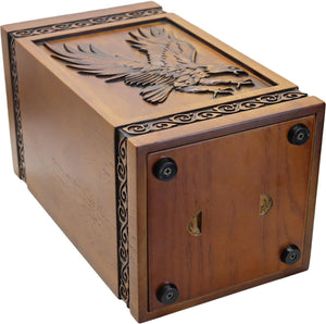 Urns for Wooden, Cremation Urns for Human Ashes Adult - Hand Engraving Bald Eagle - Funeral Urn for Mother/Father - Display Burial at Home or in Niche at Columbarium (Large Wood Decorative Urn