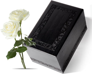 Wooden Urns for Human Ashes Adult Male Female, Up to 250 Cubic inches Tree of Life Wood Cremation Urns, Funeral Memorial Urns for Ashes Mom Dad (Black)