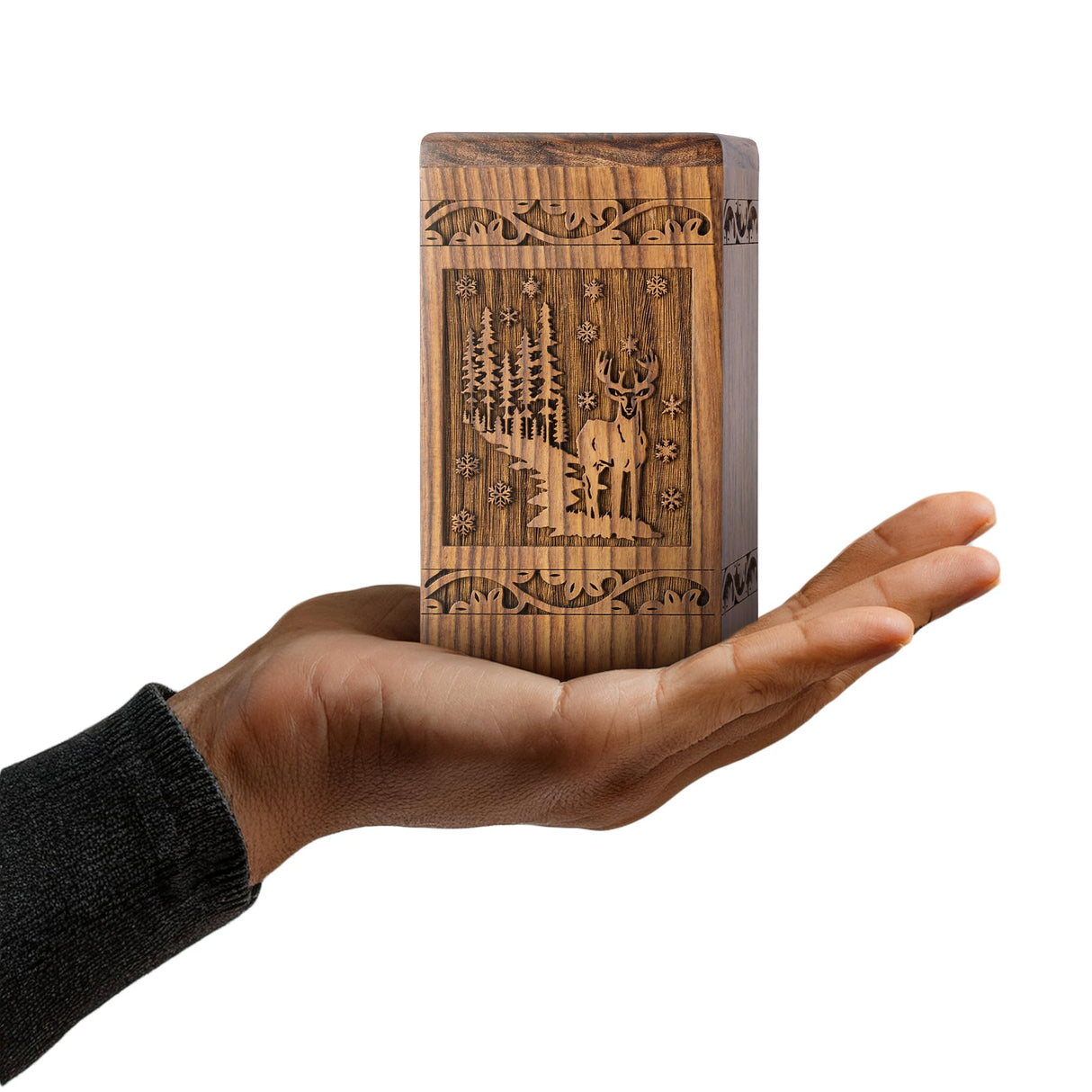 INTAJ Cremation Urns for Ashes – Companion Wooden Tree of Life Urn Box and Casket for Human Ashes of Men, Women, Child, or Pets (Cat/Dog) – Memorial Burial Funeral Urns – Holds 640 Cubic Inches