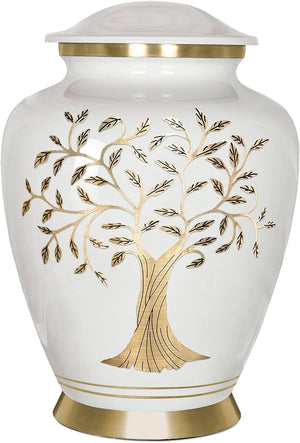 Trupoint Memorials Cremation Urns for Human Ashes, Tree of Life Decorative Burial Urn for Adult Men and Women, Large White