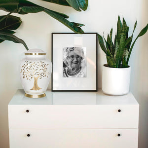 Trupoint Memorials Cremation Urns for Human Ashes, Tree of Life Decorative Burial Urn for Adult Men and Women, Large White