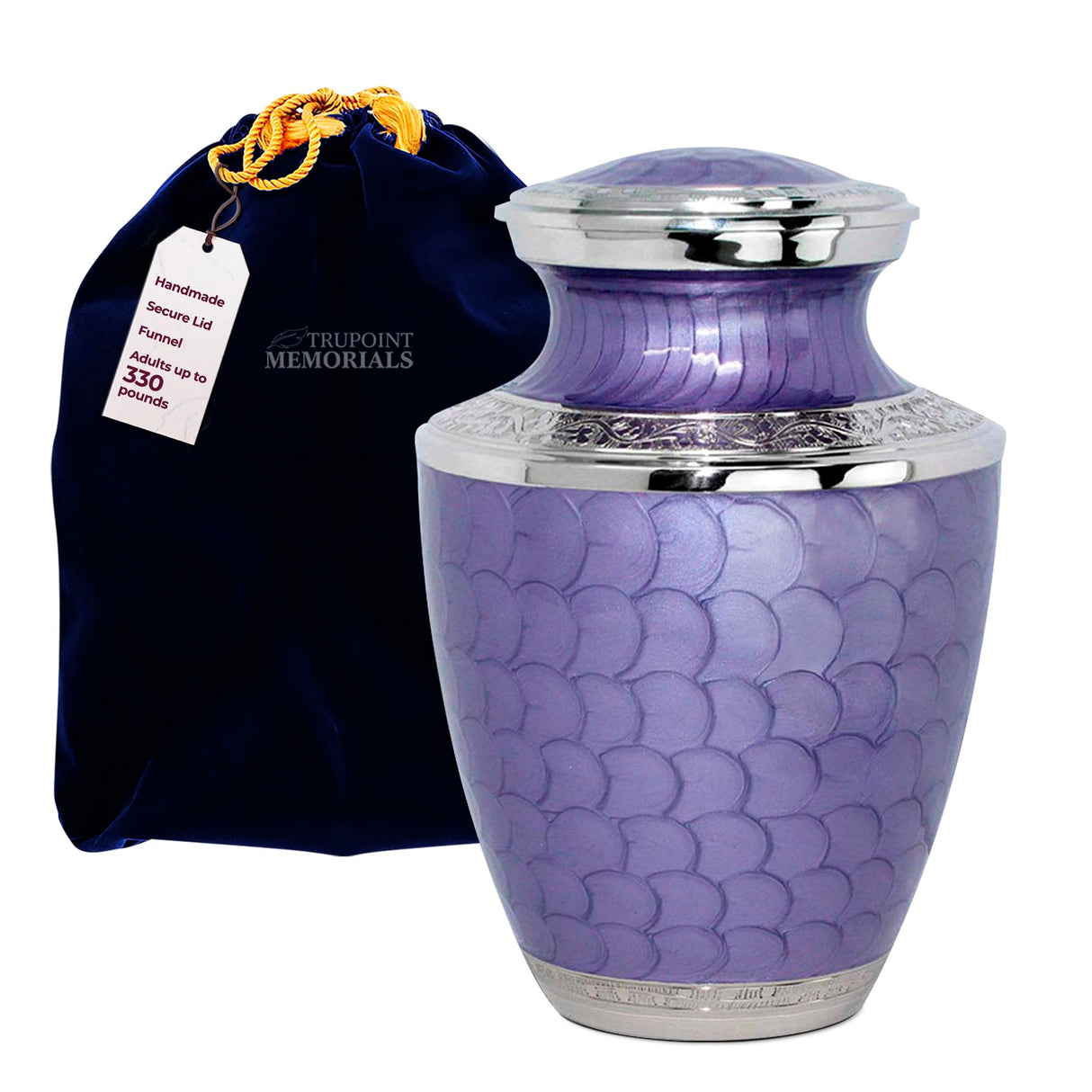 Trupoint Memorials Cremation Urn for Ashes for Women Female, Urns for Human Ashes Male, Engraved Mother of Pearl Funeral Urn for Adult Man, Silver Lining Large White