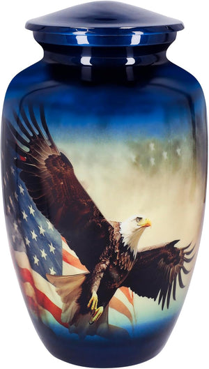 Trupoint Memorials Cremation Urns for Human Ashes, Military and Patriotic Decorative Burial Urn for Veteran Adult Men and Women, Large Blue