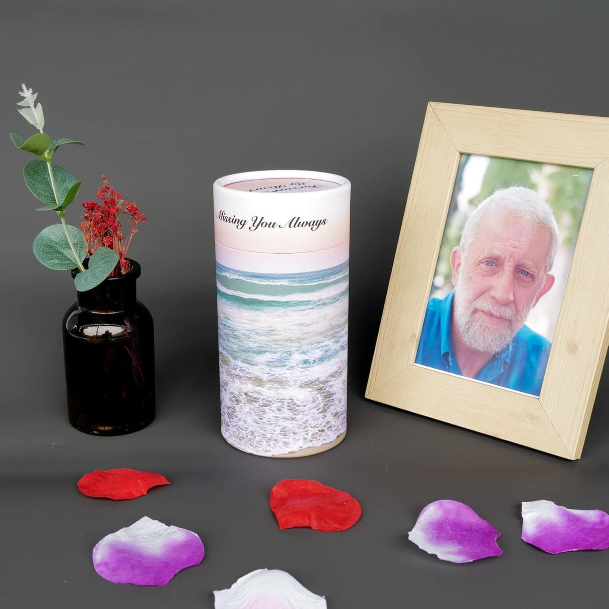 Set of 2 Biodegradable Scattering Tube Urn for Ashes, 40 lbs ECO Small Spreading Cremation Paper Urn for Human Male Female Adult Pet Dog Cat Ashes, Including Canvas Pouch(Ocean Sunset)