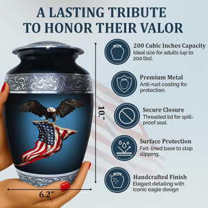 Cremation Urn for Ashes Adult Male - Hand Engraved Funeral Memorial Urns - Featuring 1 American Flag Large Urn with 4 Matching Small Urns with Bags (Black, Set of 5)